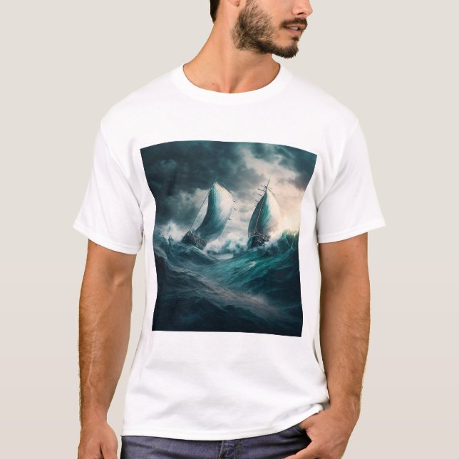 T-Shirt with two sailing boats in the storm (Front)
