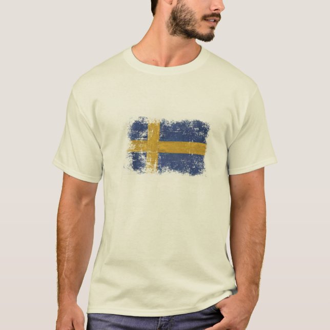 T-shirt with Worn out Swedish Flag (Front)