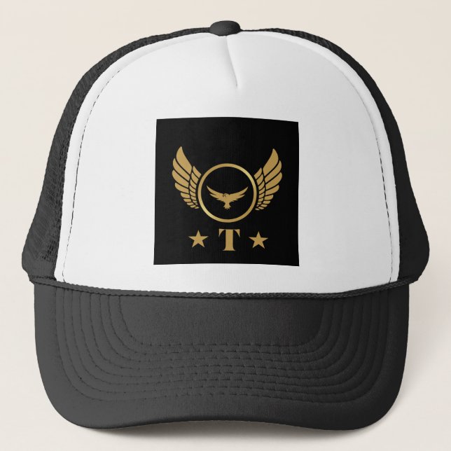 T Symbol Logo Initial Gold Eagle Monogram-Cap Cute Trucker Hat (Front)