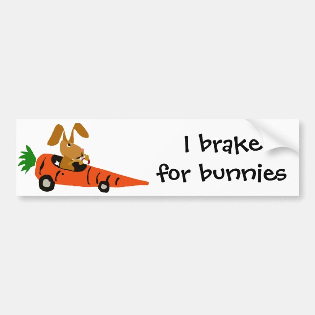 TA- Funny Bunny Rabbit Driving Carrot Car Cartoon Bumper Sticker (Front)