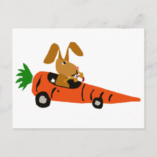 TA- Funny Bunny Rabbit Driving Carrot Car Cartoon Postcard