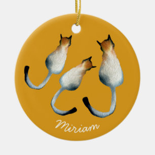 Tabby black and brown cat illustration ceramic tree decoration