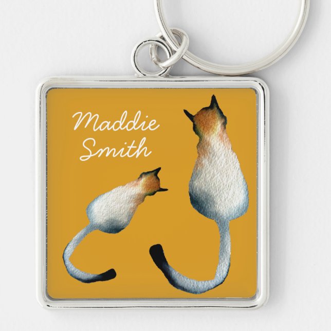 Tabby black and brown cat illustration key ring (Front)