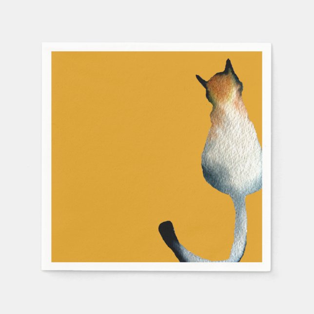 Tabby black and brown cat illustration napkin (Front)