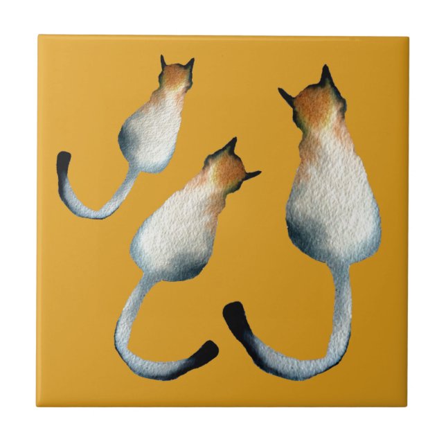 Tabby black and brown cat illustration tile (Front)