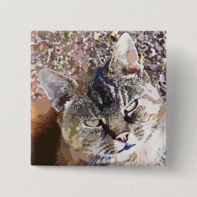 TABBY CAT 15 CM SQUARE BADGE (Front)