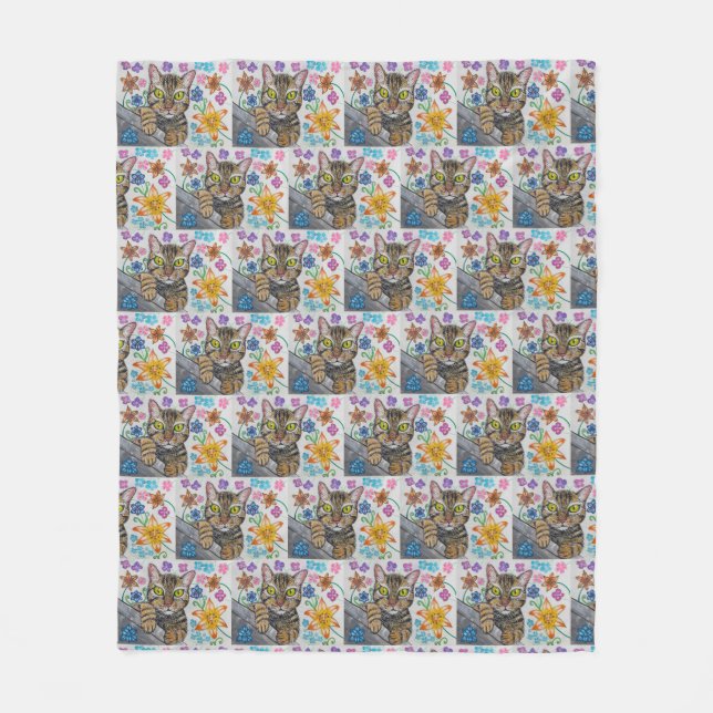 Tabby cat and flowers blanket  (Front)