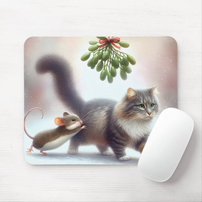 Tabby Cat and Mouse Under a Mistletoe Mat (With Mouse)