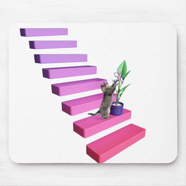 Tabby Cat and Plant On Stairs Mouse Mat (Front)