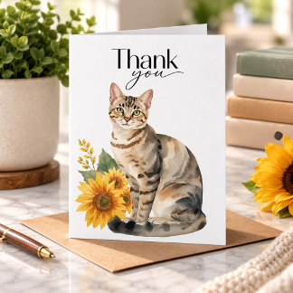 Tabby Cat and Sunflowers Thank You Card