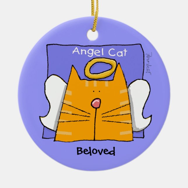 Tabby Cat Angel Keepsake Ceramic Tree Decoration (Front)
