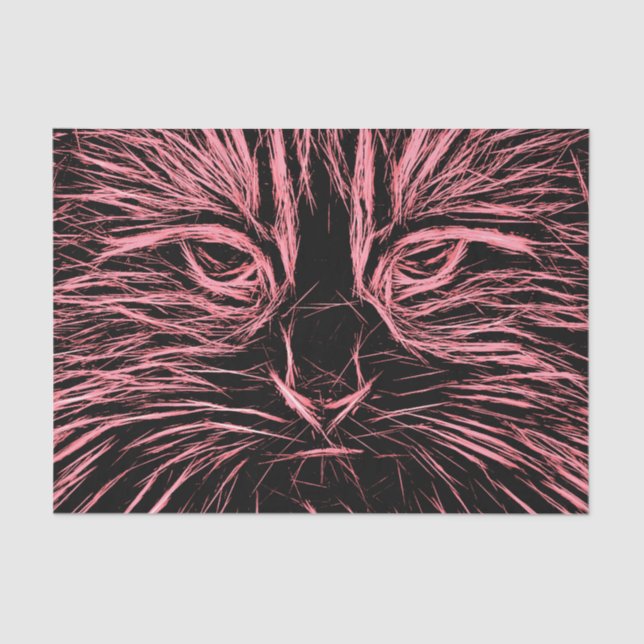 Tabby Cat Art Design Pink Black Decoupage Tissue Paper (Front)