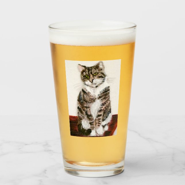 Tabby Cat Art Moggie Kitty Glass (Front Filled)
