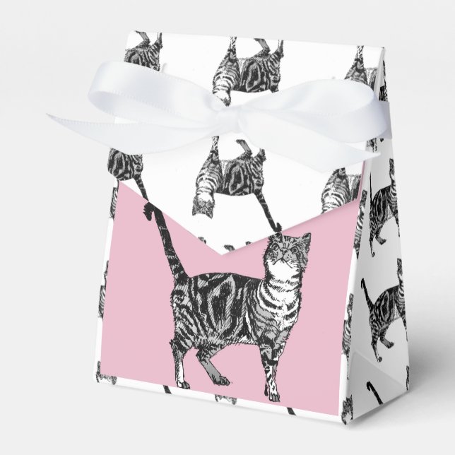 Tabby Cat Art pink Birthday Party Cake Favor Box (Front Side)