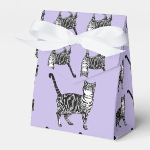 Tabby Cat Art Purple Cats Birthday Party Favour Box
