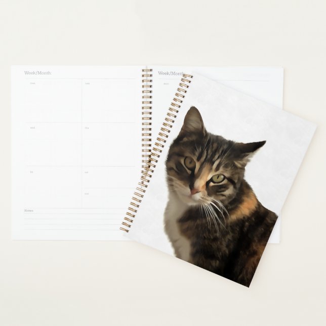 Tabby Cat Artistic Portrait On White Background Planner (Display)