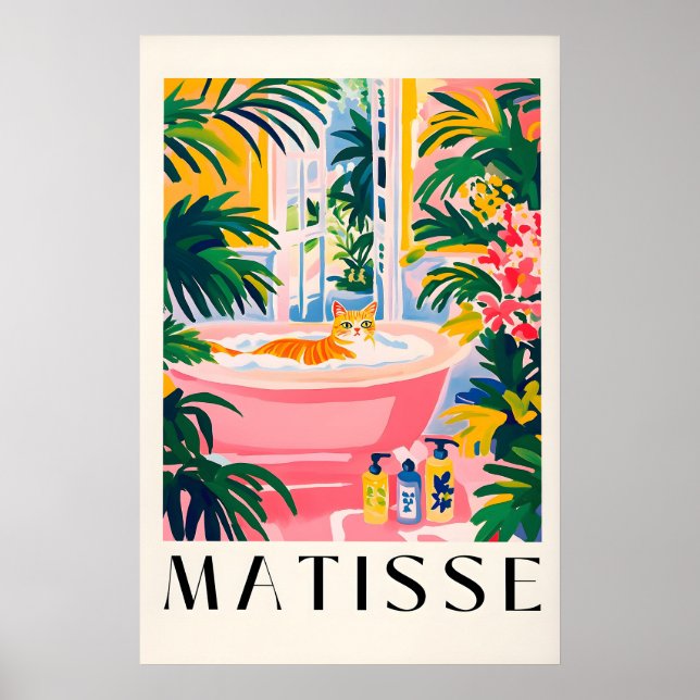Tabby Cat Bath Print Funny Matisse Style Bathroom (Front)
