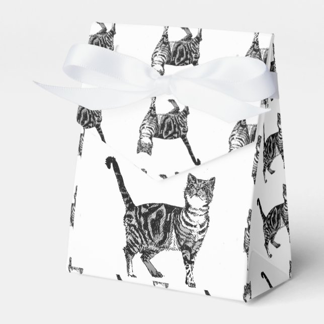 Tabby Cat Black Birthday Party Cake Favor Box (Front Side)