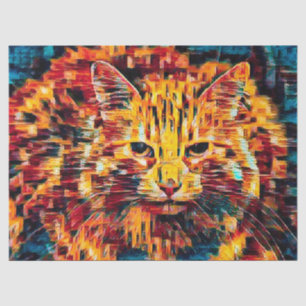 Tabby Cat Boho Yellow Blue Colourful Hippie Art Tissue Paper