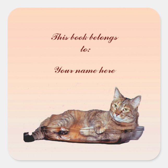 Tabby Cat Bookplate Square Sticker (Front)