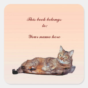 Tabby Cat Bookplate Square Sticker