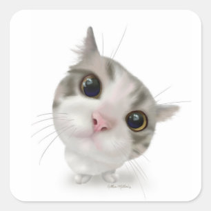 Tabby Cat Cartoon Square Sticker