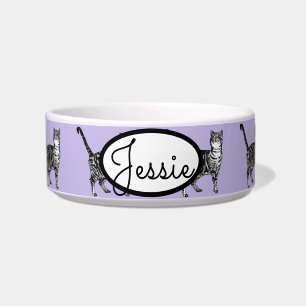 Tabby Cat Cats Animal Pastel Purple Cute Pet Name Bowl