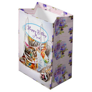 Tabby Cat Cats Cute Watercolor Womans Name Medium Gift Bag