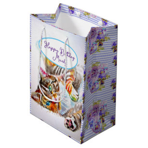 Tabby Cat Cats Cute Watercolor Womans Name Medium Gift Bag