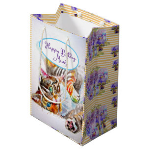 Tabby Cat Cats Cute Watercolor Womans Name Medium Gift Bag