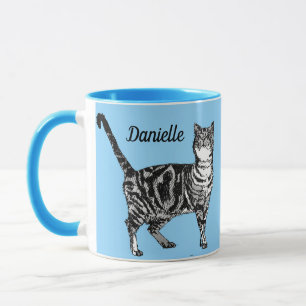 Tabby Cat Cats light Blue Girls Name Mug