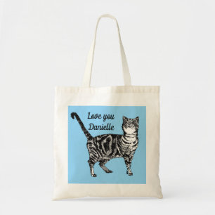 Tabby Cat Cats light Blue Girls Name Tote Bag