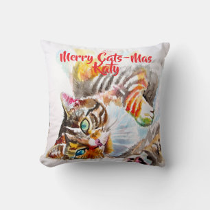 Tabby Cat Cats Merry Christmas Cats-Mus Girls Cushion
