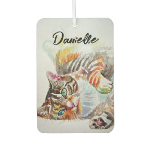 Tabby Cat cats pet art Watercolor Ladies  Car Air Freshener