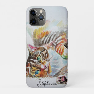 Tabby Cat cats pet art Watercolor Ladies Wallet iPhone 11 Pro Case