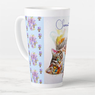 Tabby Cat Cats Watercolor Womans Name Latte Mug