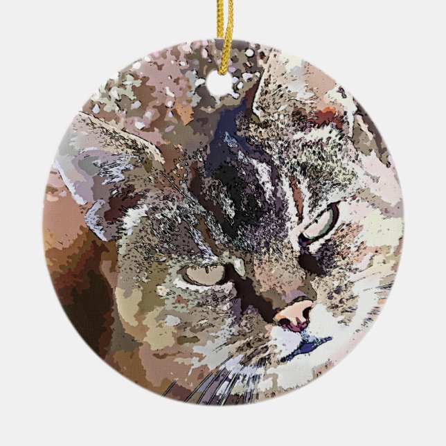 TABBY CAT CERAMIC TREE DECORATION (Front)