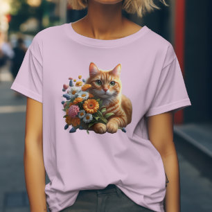 Tabby Cat Charm: Whiskers and Wildflowers T-Shirt