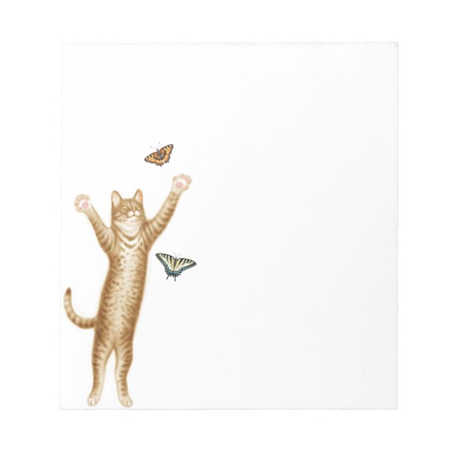 Tabby Cat Chasing Butterflies Notepad (Front)