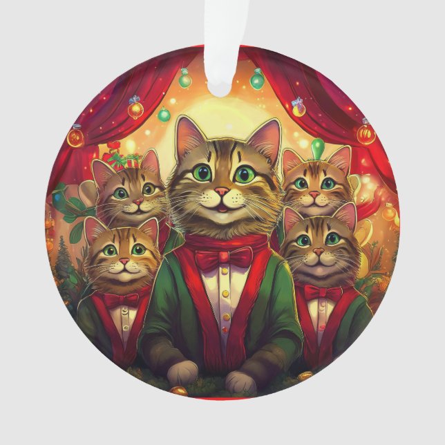 Tabby Cat Christmas Choir Ornament (Front)