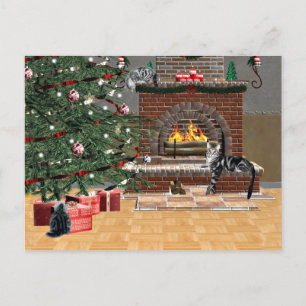 Tabby cat Christmas Holiday Postcard