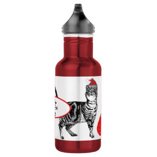 Tabby Cat Christmas Santa Hat Cats Red White 532 Ml Water Bottle