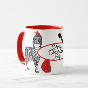 Tabby Cat Christmas Santa Hat Cats Red White Mug