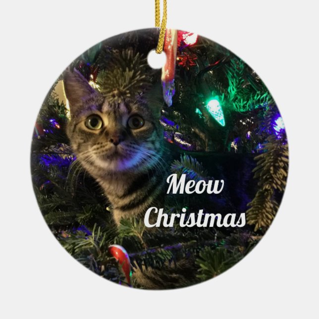Tabby Cat Christmas Tree Ornament (Front)