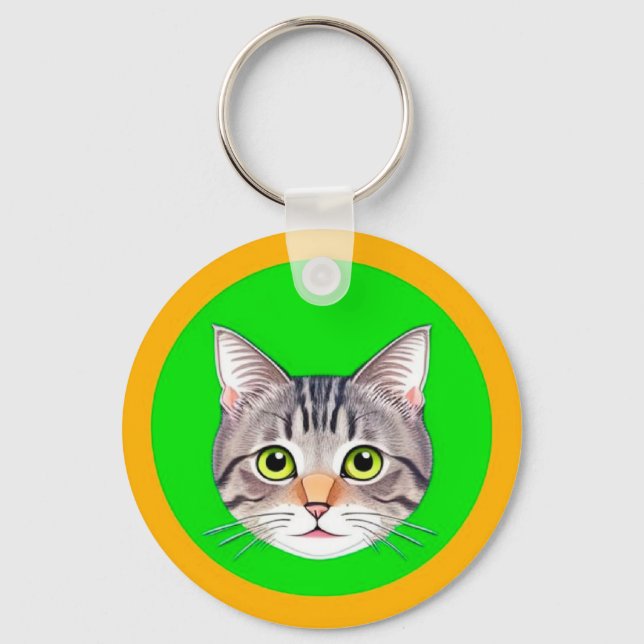 🐱 Tabby Cat Circle Frame Cute Pet Keychain 🔑 (Front)