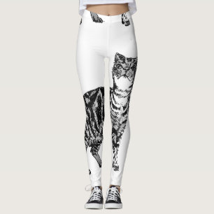 Tabby Cat Cool Animal Black & White Leggings