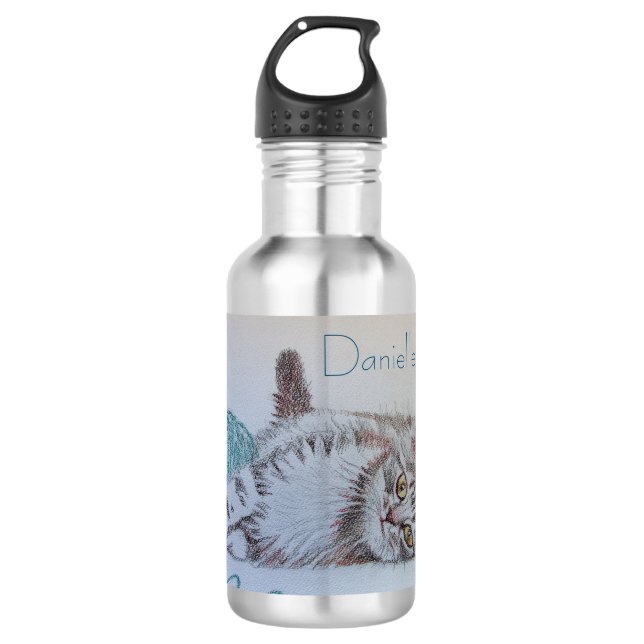 Tabby Cat Cute Aqua Playing Womans Girls 532 Ml Water Bottle (Front)