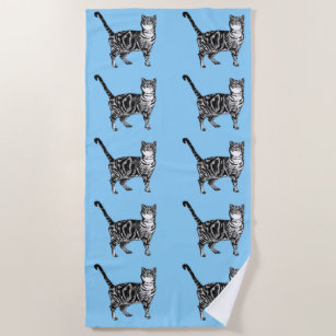 Tabby Cat Cute Pretty Blue Kids Cats Watercolor Beach Towel