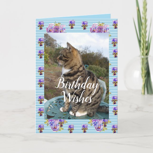 Tabby Cat Cute Striped Cats floral Birthday Card (Front)
