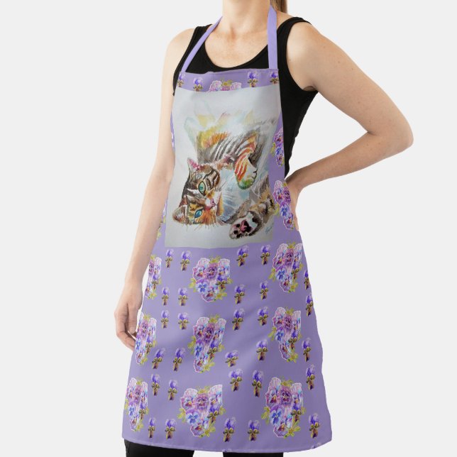 Tabby Cat Cute Watercolor Cats pet Animal Apron (Insitu)